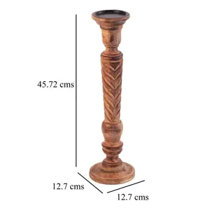 <b>Tall</b> wooden candle holder with hand carved braided pattern natural brown finish rustic decor accent elegant traditional - Product Image 2