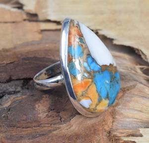 Anillo de Turquesa Ostra, Plata de Ley 925, Joyería Artesanal con Piedras Preciosas, Talla 6 de EE. UU., Regalo Elegante y Moderno para Mujer - Product Image 2