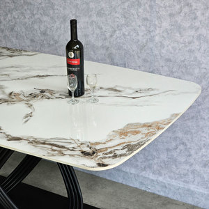 Mesa de Comedor Ovalada Extensible Moderna para Oficina en Casa con Tapa de Cerámica y Patas de Hierro - 160x90cm - Product Image 4