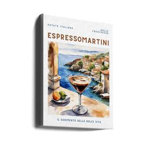 Póster de Espresso Martini estilo acuarela para decoración del hogar, hecho con técnica de panel de lona - Product Image 1