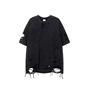 T-shirts personnalisés pour hommes, style streetwear, effet usé, 100% coton, légers, séchage rapide, respirants, écologiques, logo personnalisé - Product Image 2