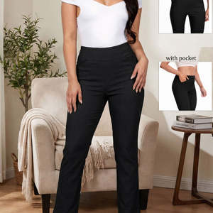 Pantaloni da Lavoro a Vita Media e Gamba Dritta con Tasche, Alta Elasticità, Pantaloni da Ufficio, Casual Business, Tessuto Elasticizzato - Product Image 4