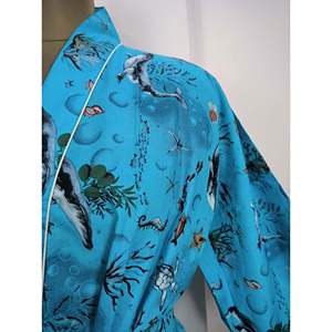 Pure Cotton Indian Handprinted Boho Kimono Dress Summer <b>Beach</b> Cover up <b>Robe</b> with Blue Ocean Fish Print for Christmas - Product Image 2