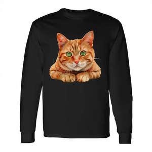 Camiseta Vintage de Manga Larga para Amantes de los Gatos, Gato Naranja Tabby con Ojos Verdes para Uso Promocional - Product Image 2