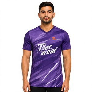 Maillot de football extérieur style col en V, écologique, séchage rapide, léger, en polyester, à manches courtes, uniforme d'équipe - Product Image 1
