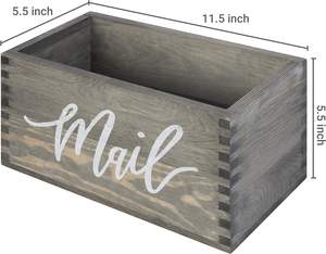 Boîte de rangement pour porte-courrier, organisateur de courrier en bois gris rustique, boîte décorative de bureau pour bureau à domicile avec conception de mot de courrier cursif - Product Image 4