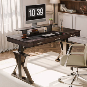 <b>Adjustable</b> Height Steel Executive <b>Desk</b> DESK2-0079 Rectangular Solid Wood Computer <b>Desk</b> for <b>Office</b> - Product Image 1