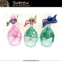 Flacons de parfum uniques en verre soufflé à la main, cristaux égyptiens de designer, couleurs douces, bouchon en verre gravé à l'acide doré