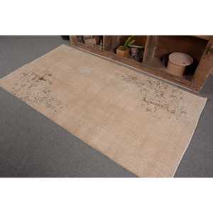 Tapis turc Vintage Beige 3.6 X 6.6ft fait à la main en laine grande surface Rectangle Patchwork Design pour couloir Latex Backing Room Rug - Product Image 3
