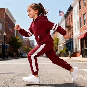 Ensemble deux pièces pour filles, sweat-shirt à capuche et pantalon de jogging, couleur unie, classique, respirant, matière épaisse, couleurs personnalisées, haute qualité - Product Image 4