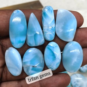 Lote de piedras preciosas sueltas de cabujón Larimar Natural, mezcla de formas y tamaños, parte posterior plana, piedras preciosas semipreciosas lisas a precio mayorista - Product Image 4