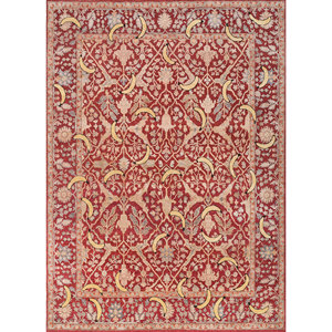 AKWS-9005 <b>Red</b> & Orange Hand Knotted Wool & <b>Silk</b> Rug Floral Pattern for Home Living Room & Hallway Decor 9x12 Inches - Product Image 1