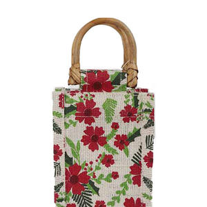 Bolsa de botella de agua de yute con bonito estampado de motivos y mango de bastón, bolsa de botella de vino de regalo reutilizable para usos diarios de damas y caballeros - Product Image 3