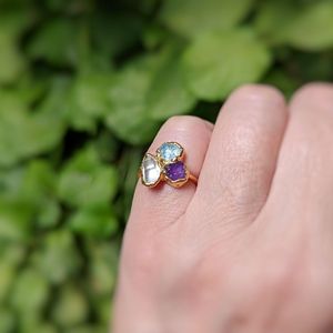 Aigue-marine brute herkimer diamant améthyste pierre galvanisée bague naturelle rugueuse 18k plaqué or bague pierres précieuses bijoux minimaliste - Product Image 5