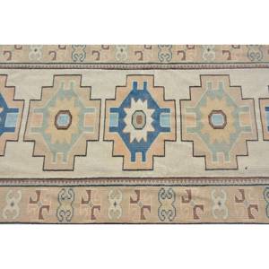 Alfombra Kilim turca Vintage Beige azul 3X10,4ft respaldo de látex de lana hecho a mano para dormitorio pasillo sala de estar patchwork abstracto - Product Image 5