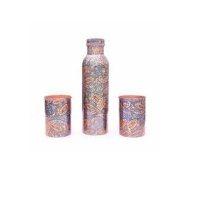 Bouteille d'eau classique en cuivre pur au design antique, ensemble de 2 verres, couvercle de qualité, verres écologiques, taille de couleur personnalisée pour le quotidien - Product Image 1