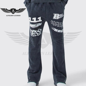 Pantalon baggy de marque personnalisée style évasé avec pull à capuche survêtement en coton écologique avec sérigraphie - Product Image 4