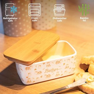 Plat à beurre en acier inoxydable au design émaillé jaune et blanc Boîte de rangement pour beurre Conteneur de table pour la maison et la cuisine - Product Image 3