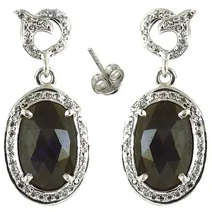 Pendientes Colgantes de Plata 925 para Mujer, con Zafiro Ovalado, Perla de Agua Dulce, Diseño de Flor de Esmeralda Dorada, Accesorios Elegantes para Mujer - Product Image 2