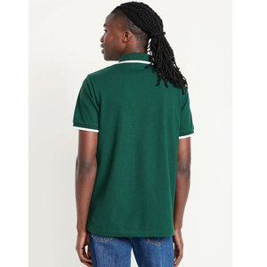 Hombres transpirable negro 100% algodón Premium pesado manga corta Color sólido Polo camiseta - Product Image 6