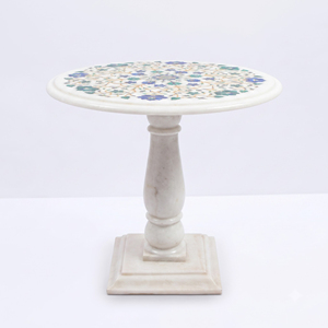 Mesa de Pulpete de Mármol Blanco con Patrón Floral Incrustado, Mesa con Pedestal de Piedra Pulida para Decoración de Comedor - Product Image 5