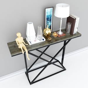 Modern Luxury <b>Console</b> Table Brown Wood Top with Powder-Coated Iron Frame Industrial Design for Villas-CST005 Decorative Shelf - Product Image 1