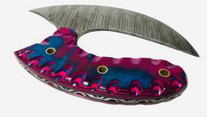 Couteau Ulu artisanal Edge Master Manufacture, lame en acier Damas torsadé de 3 mm d'épaisseur, manche en bois multi-épaisseurs, étui en cuir, 6 pouces - Product Image 2