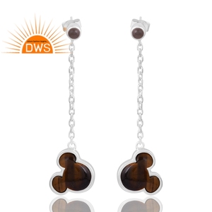 Nouveau motif Design 925 argent Sterling naturel oeil de tigre jaune et pierre précieuse fumée boucle d'oreille bijoux personnalisés pour les femmes cadeau pour elle - Product Image 1