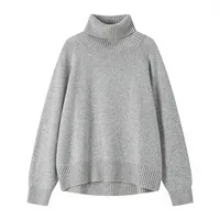 Pull-over col roulé tricoté sur mesure pour femme, manches raglan, coupe oversize, confortable, style minimaliste, automne-hiver, décontracté, OEM