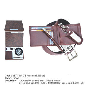 กระเป๋าสตางค์แบบ4-in-1คอมโบแบบกำหนดเองชุดของขวัญธุรกิจปากกาลูกกลิ้งโลหะเข็มขัดหนังเทียมสีน้ำตาลพรีเมี่ยมแบบกลับด้านได้สำหรับการส่งเสริมการขาย - Product Image 3