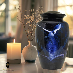Urna Funeraria Ecológica de Estilo Americano con Diseño de Pájaro Azul y Blanco Brillante para Cenizas Humanas con Capacidad de 220 Pulgadas Cúbicas - Product Image 3