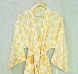 Kimono de algodón con estampado Floral azul ligero, ropa informal de verano transpirable con bolsillos de parche, mujeres sostenibles en 2025 - Product Image 5