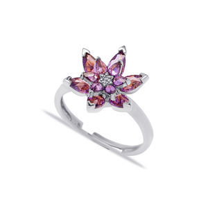 Amethyst CZ Stone Flower Design Wholesale 925 Sterling Silver Jewelry Adjustable Cluster <b>Ring</b> Jewellery - Product Image 3