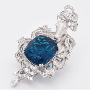 เข็มกลัดหรูหรารูปม้าสีฟ้าเพทายสีเงิน925วินเทจ - Product Image 1