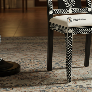 <b>Black</b> & <b>White</b> Bone Inlay <b>Dining</b> <b>Chair</b> with Floral Carving Durable & Eco-Friendly for Modern Interiors Warehouse & Hotel Use - Product Image 6