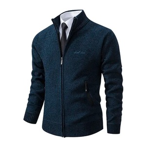Winter Genuine Leather Canvas Cardigan Casual Business Stand Collar Warm Sweater <b>Jacket</b> Fashion Zipper <b>Mens</b> Coat High Quality - Product Image 5