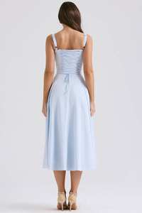 Vestido Midi de verano floral elegante con correas de lazo en los hombros Tela suave y ligera para uso diario o en la playa - Product Image 5