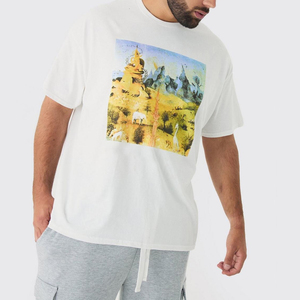 Camiseta de algodón con estampado de peso pesado de longitud larga 2025 para hombre, camisetas informales de manga corta con estampado de estilo de algodón 100% - Product Image 3