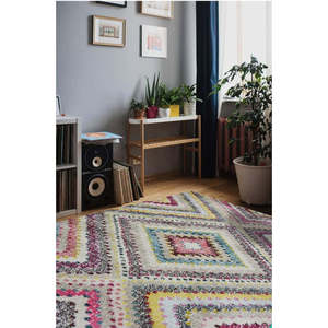Multicolour Handmade Polyester Rectangle Diamond <b>Rug</b> for Living Room Bedroom Hallway - Product Image 4