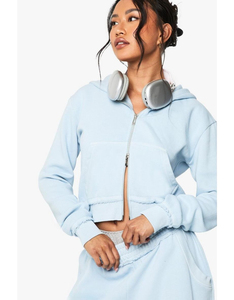 Survêtement surdimensionné personnalisé pour femmes bleu ciel 2 pièces ensemble 100% coton pantalon cargo à jambes larges avec veste à capuche pour l'hiver - Product Image 2