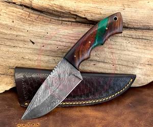 Cuchillo de caza de acero de Damasco hecho a mano, cuchillo Tang completo de hoja fija personalizado con mango de madera - Product Image 6