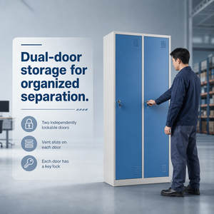 Casier en acier robuste à 2 portes avec serrure à came et porte ventilée, armoire de rangement métallique pleine hauteur pour salle de sport, école, usine - Product Image 2