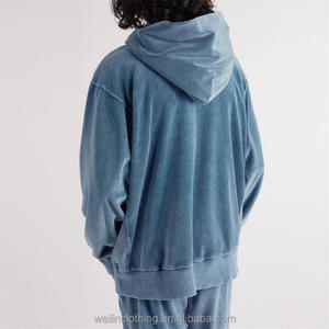 Custom heavyweight No Drawstring Vintage Velvet Plain Velour Hoodie para hombres - Product Image 5