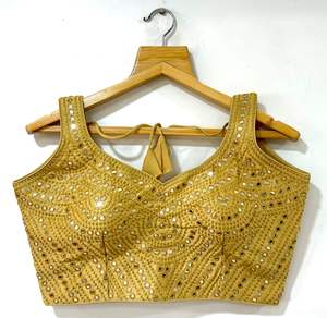 Blusa moderna con cuello en V para mujer Patrón de estampado bordado Espejo de lentejuelas Lámina DE TRABAJO Tejido Seda Poliéster para vestido de novia - Product Image 3