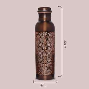 100% Pure Copper Handcrafted <b>1L</b> <b>Water</b> <b>Bottle</b> Premium Lid for Home Outdoor Use Large Capacity Ayurvedic Health Benefits - Product Image 4