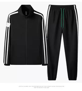 2025 coton fermeture éclair sans capuche survêtement vêtements de sport survêtements noir 2 pièces survêtement unisexe survêtements logo personnalisé survêtement ensemble - Product Image 4