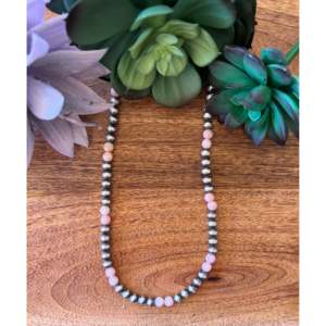 Collar de Perlas Navajo Bohemio Religioso en Forma de Bola de 6 MM, Acero Inoxidable con Plata de Ley y Coral Rosa para Regalo de Boda - Product Image 1