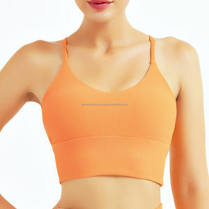 Chaleco deportivo a rayas de Color sólido, sin anillo de acero, conjunto de sujetador de Yoga sin costuras para niñas, ropa interior de talla grande para Fitness, correr, correa cruzada - Product Image 6