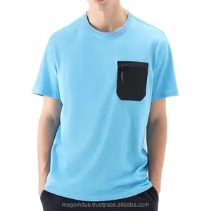 Летняя спортивная футболка с круглым вырезом и коротким рукавом, Мужская дышащая Повседневная футболка с карманом на молнии