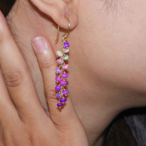 925 argent Sterling violet opale perlée longue grappe boucles d'oreilles pour femmes plaqué or jaune pierre de naissance bijoux cadeau - Product Image 3